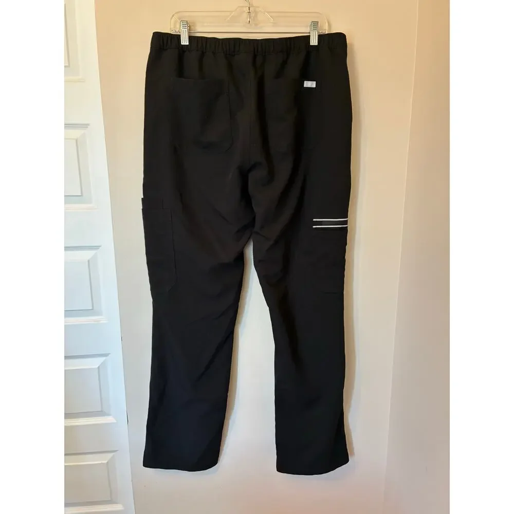 Figs Men's Scrub Pants Black Cargo Reflective Straight Leg Size XL